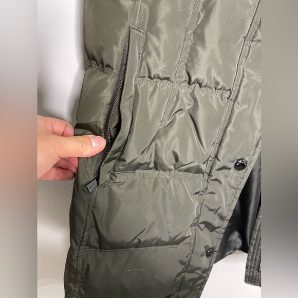 Michael Kors MK Size S Down Puffer Coat Removable Faux Fur Collar Olive Green - Picture 6 of 15